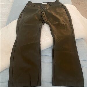 Avec Les Filles Khaki Colored Faux Leather Pants